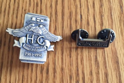 HARLEY DAVIDSON OWNERS GROUP HOG 15th ANNIVERSARY & LIFE MEMBER Add-on VEST PINS