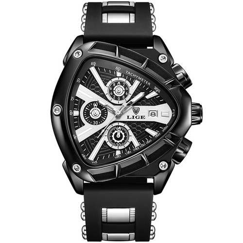 LIGE Men Watch Triangle Big Case Boy Sport Wristwatch Silicone Chronograph Watch - Picture 28 of 29