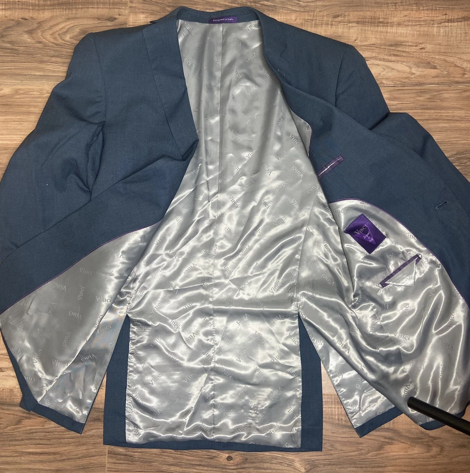 Vinci Men's Suit Jacket Blazer Blue Single Button Front 44 L Corporate Business - Image 3 of 4