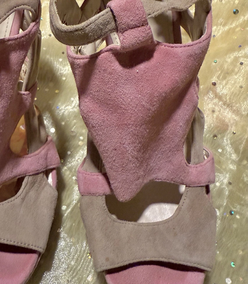 "Enzo Angiolini Rosa/Taupe Gamuza Sexy Tirantes Plataforma 5"" Tacones Talla 8 Cremallera Bk" Foto 3 de 4