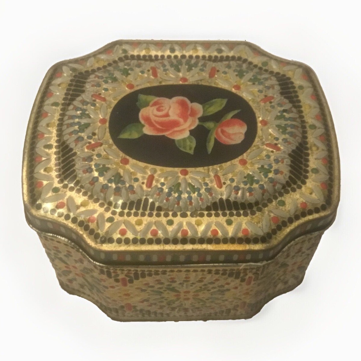 VTG Floral Mosaic George W Horner Tin England Candy Maker of Good