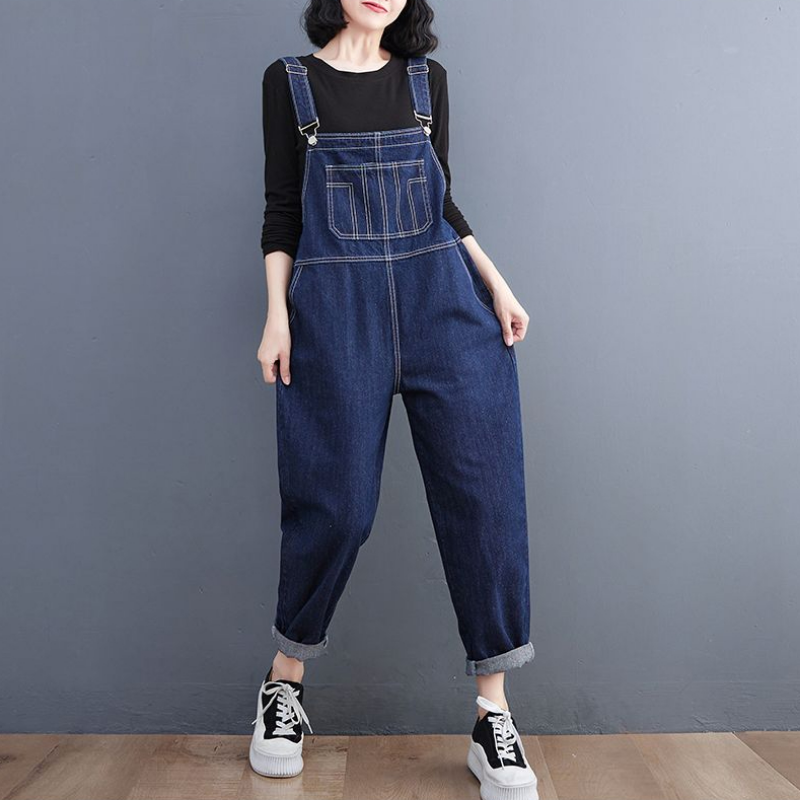 Women Denim Pants Bib Overalls Jumpsuit Jeans Trousers Workwear Casual Retro