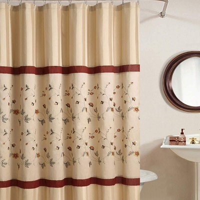 Veronica Floral Polyester Fabric Shower CurtainStripe Shower Curtains for Bat...