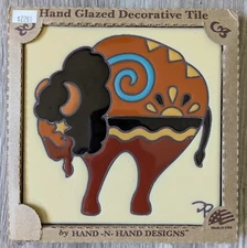 Earthtones Hand-N-Hand Designs Hand Glazed Decorative Southwest Buffalo Tile NEW