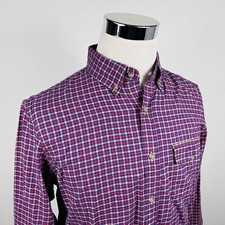 J Crew Medium Mercantile Flex Flannel Shirt Red Blue Beige Plaid Cotton Blend