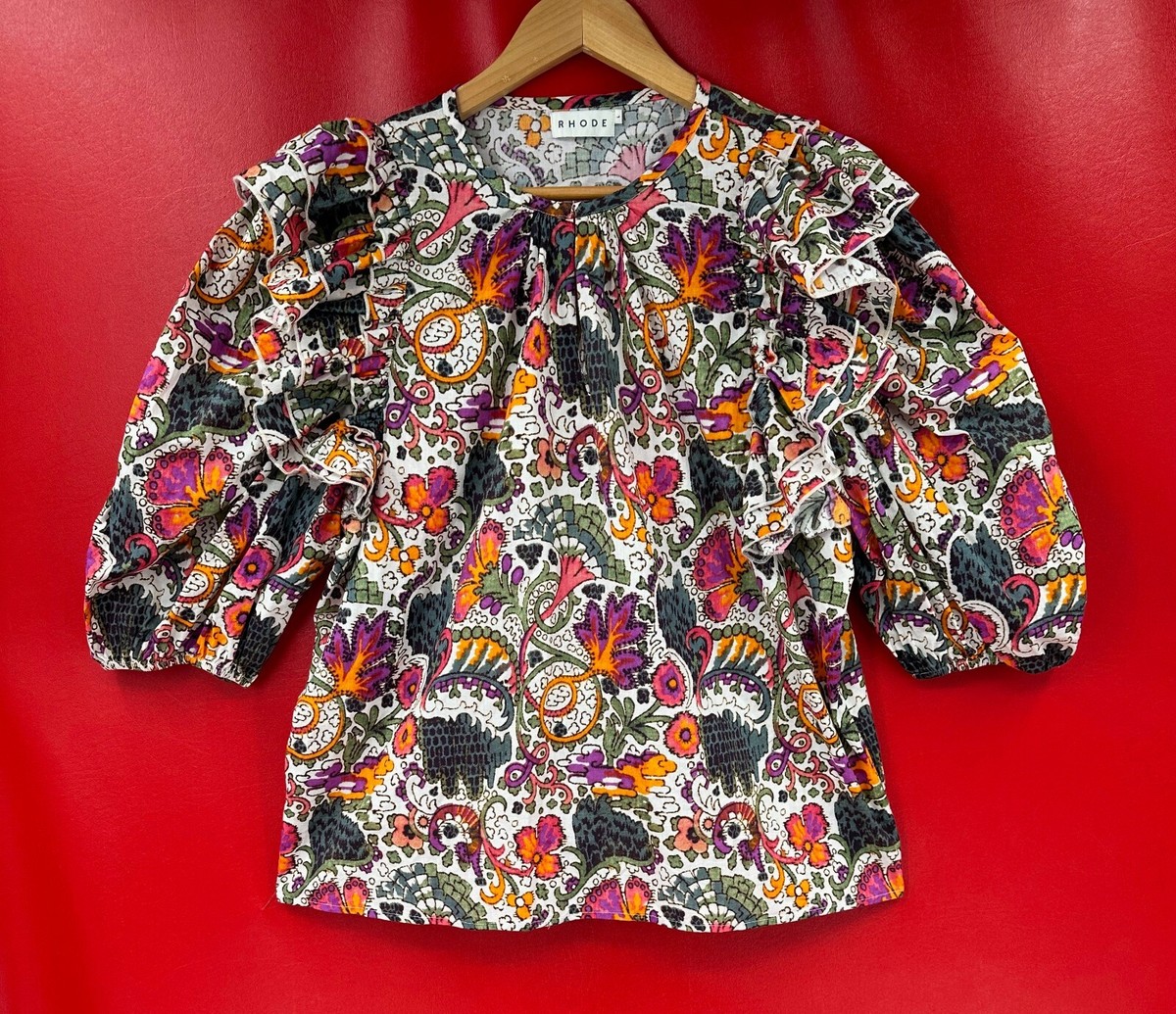 Rhode Nino Ruffle Lamu Mini Floral Puff Sleeve Detailing Blouse Top Size Large View 2