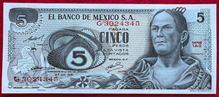 1971 Mexico 5 Pesos La Corregidora Queretaro UNC SERIE PREFIX