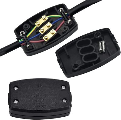 2 Stück 3 Klemmen Elektro Abzweigdose Flex Stecker Schwarz 250V 13Amp Kabel