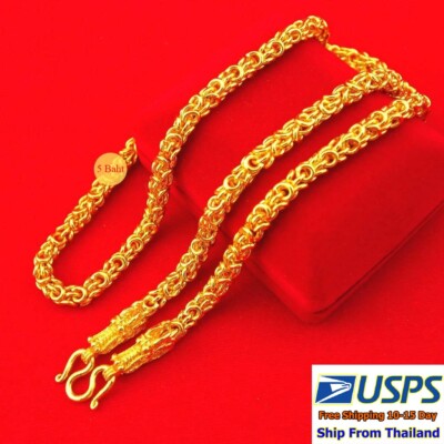 H3 Thai Gold 24k Solid Necklace Yellow Chain Pendant 26'' Weight 5 Baht Dragon