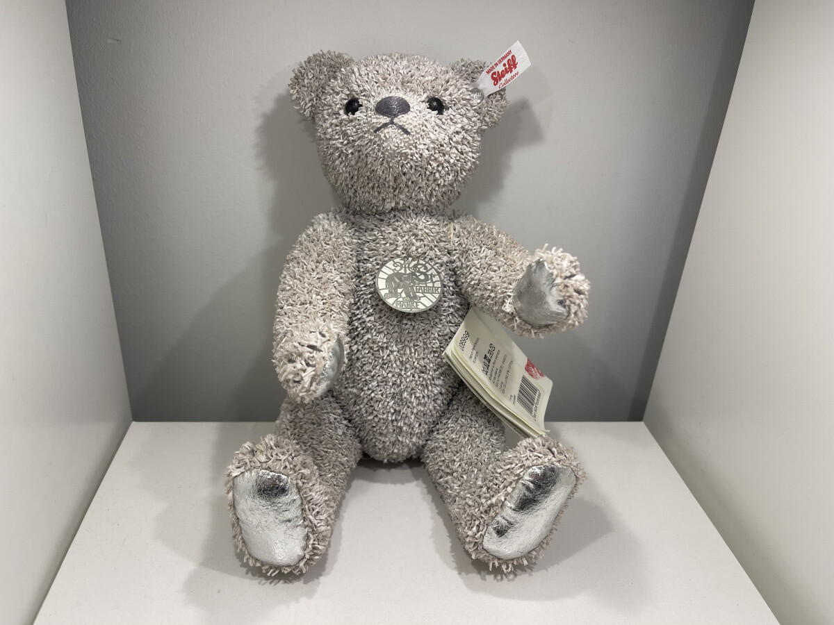 【美品】Steiff Platinum Paper Teddy bear Steiff Animal 006999 Platinum Paper Teddy Bear 30 Cm