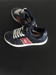 blue and gold tennis shoes