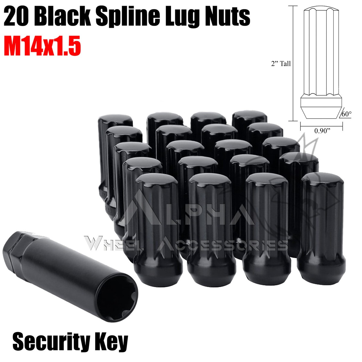 20 Piece Black Spline Lug Nut Set For 2012-2018 Ram 1500 - M14x1.5 With Key
