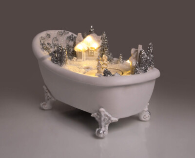 LED Deko Badewanne Polyresin Figur Szenerie batteriebetrieben Weihnachtsdeko