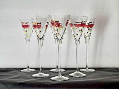 6 x Laura Ashley  Stengelglas  florales Design  Theresienthal  Sekt Likör Glas 