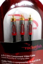 6FT Rocketfish 3 RCA Male to RCA Component Video Cable Cord NIB (G32)