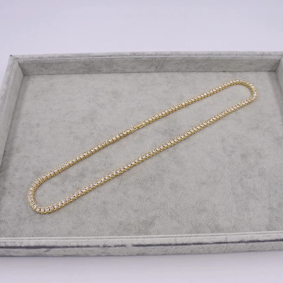 30Ct Simulated D/VVS1 Diamond Tennis Necklace Chain 14K Yellow Gold Over 3mm 24" - Image 4 of 4