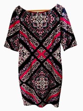 Eliza J Pink Navy White Geometric Elbow Sleeves Round Neckline Shift Dress 14