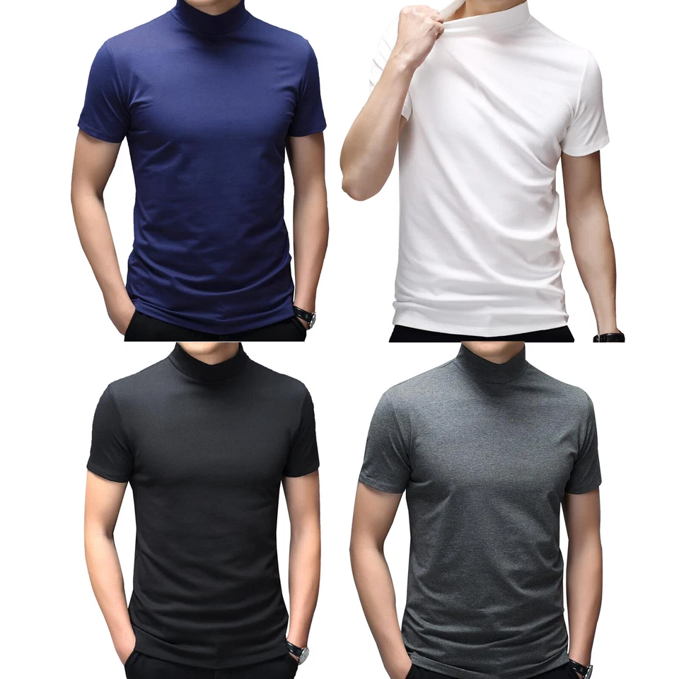 Fashion Men's Short Sleeve T-Shirt Turtleneck Pullover Casual Shirt Fashion Tops - Image 3 of 4