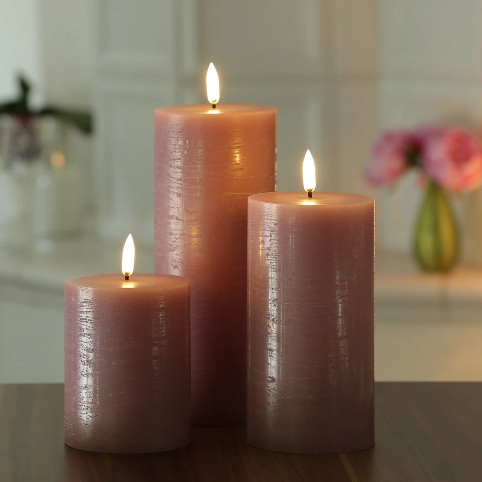 LED Kerze PIA Uyuni Rustik-Optik Echtwachs Timer H: 20cm bis zu 1000Std rosa - Bild 4 von 4