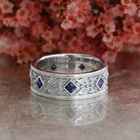 2ct Lab-Created Blue Sapphire Wedding Band Vintage Filigree White Gold Plated