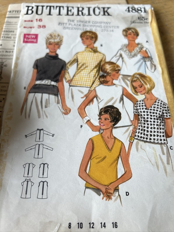 Blouse/neckline variations, 1960's vintage sewing pattern, Butterick 4881 Size16