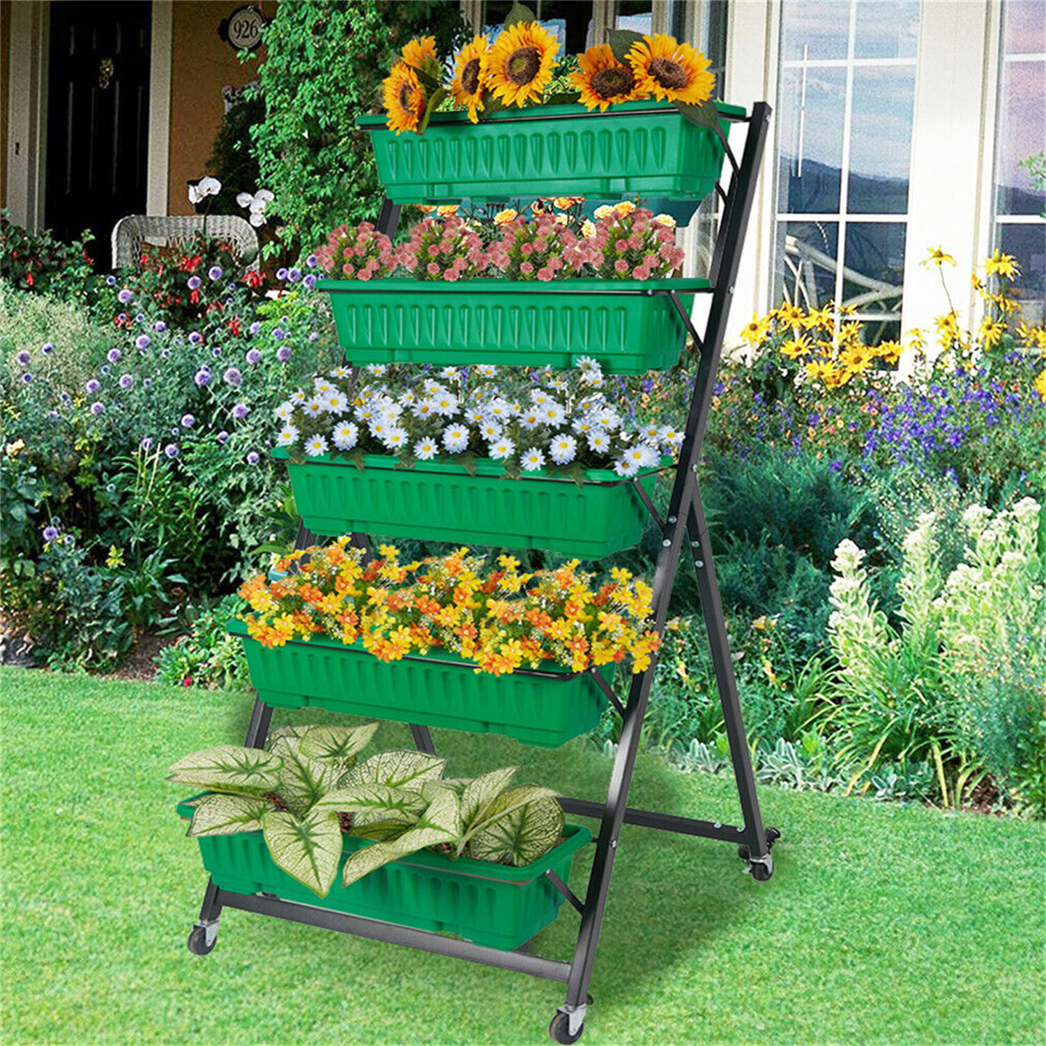 146CM Tall 5layer Plant Bed with 5 Boxes and Wheels Ladder Raised Garden Bed eBay