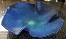 curved large fruit bowl blue plaster or clay handmade 26cm