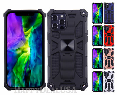 For Apple iPhone 12 - ShockProof Slim Armor Rugged Cover Case w/Kickstand