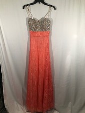 NEW La Femme  6  Embellished Jeweled Strapless Lace Gown in Hot Coral N134