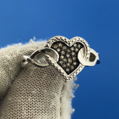 Designer SJ Sterling Silver 925 Round Cut Black Diamond Heart Ring Size 