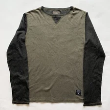 Ambig Mens Large Long Sleeve Thermal Shirt V-Stitch Gray Green