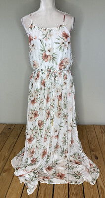 streetwear society NWT $49.99 womens floral sleeveless maxi dress L ivory  C1 | eBay