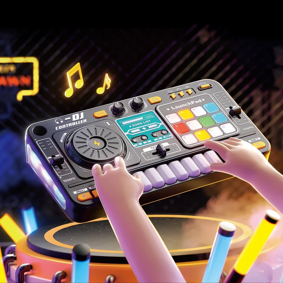 Kids DJ Mixer Table,Music Toys with Piano Keys,DJ Turntable,Reaction Music Games - Image 2 of 4