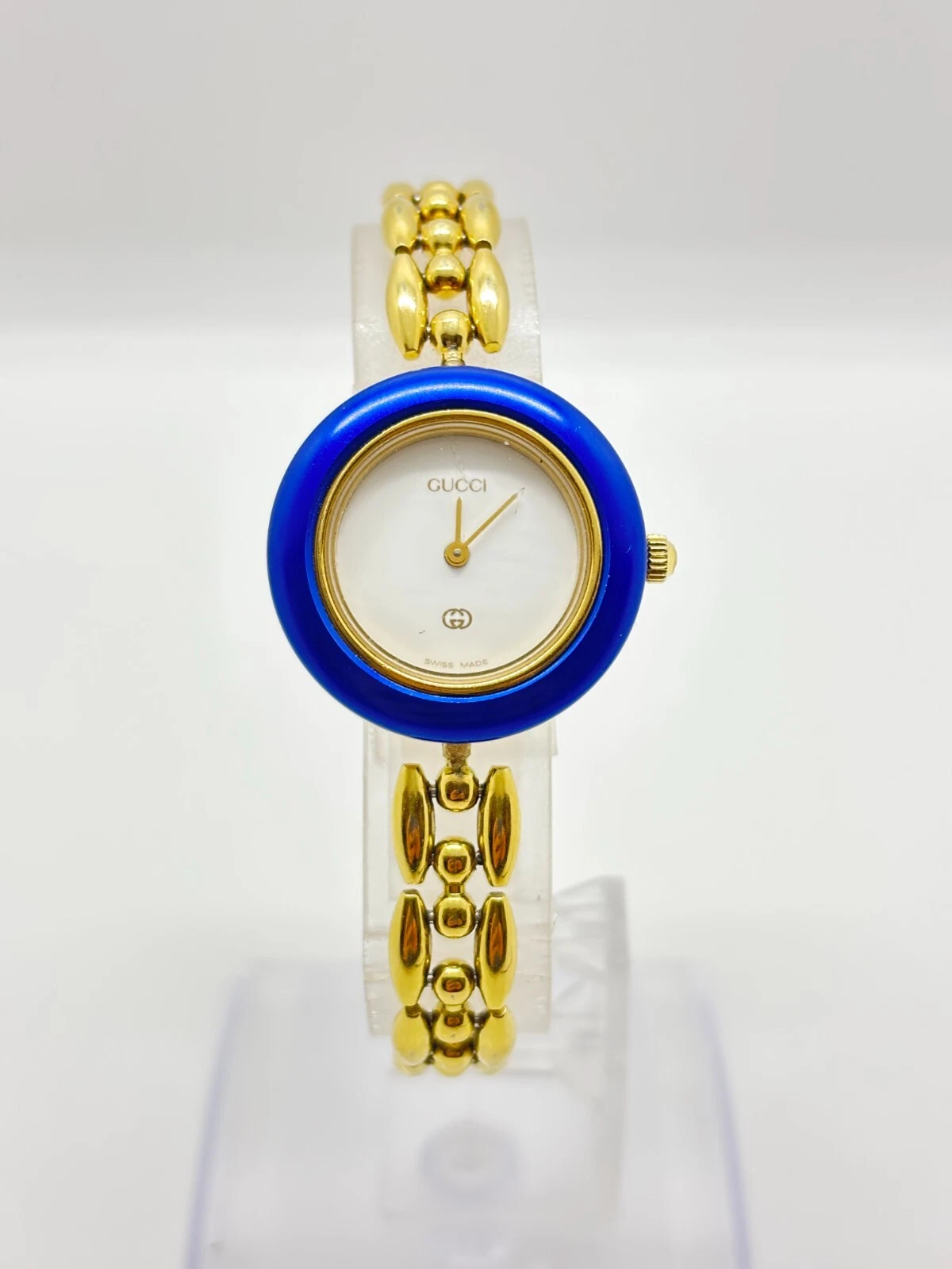 [Exc+5] Montre GUCCI 11/12 Lunette Change Cadran Blanc Femme Occasion Fonctionne