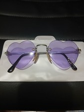 Vintage Purple Heartshaped Silver Metal Rim Retro Sunglasses Nwot