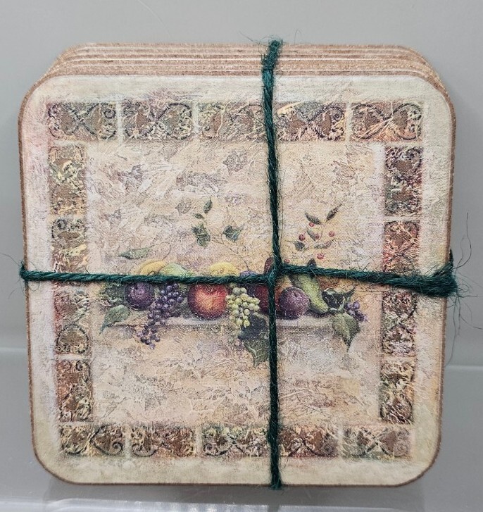 Pimpernel Tuscan Palette Collection Cork-Backed Coasters - Set of 6 Fruit Theme