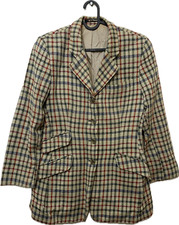 Daks Signature Pure Silk Blazer Jacket Beige Green Check Country Formal Size 12