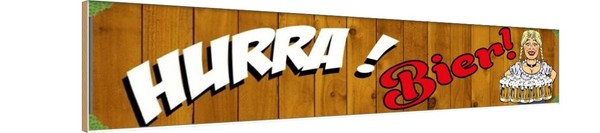 Holzschild 10X46 Cm Pinup Hurrra! Bier Alkohol Essen Trinken Deko Geschenk Holz-image