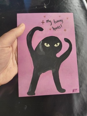 ORIGINAL GEMÄLDE Katze Silly Meme schwarz lustig A5 Deko Kunstwerk