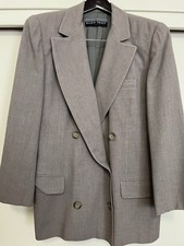 VTG Ellen Tracy Linda Allard 100 Wool Double Breasted Blazer Taupe Brown Sz 12