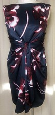 ANN TAYLOR PETITE Women's Sleeveless Knot Midi DRESS Satin Floral Sheath