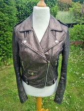 Tigha Damen Lederjacke M Echtleder schwarz metallic Biker hochwertig Blickfang