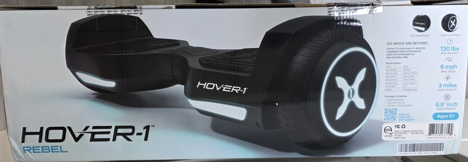 HOVER-1REBEL HOVERBOARD-BRAND NEW IN BOX- BOX DAMAGED-PRODUCT PERFECT CONDITION