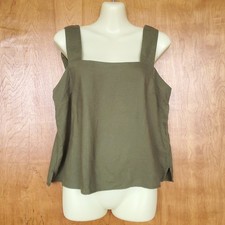 NEW Banana Republic Linen Rayon Tank Womens S Green Square Neck Cropped Crop Top