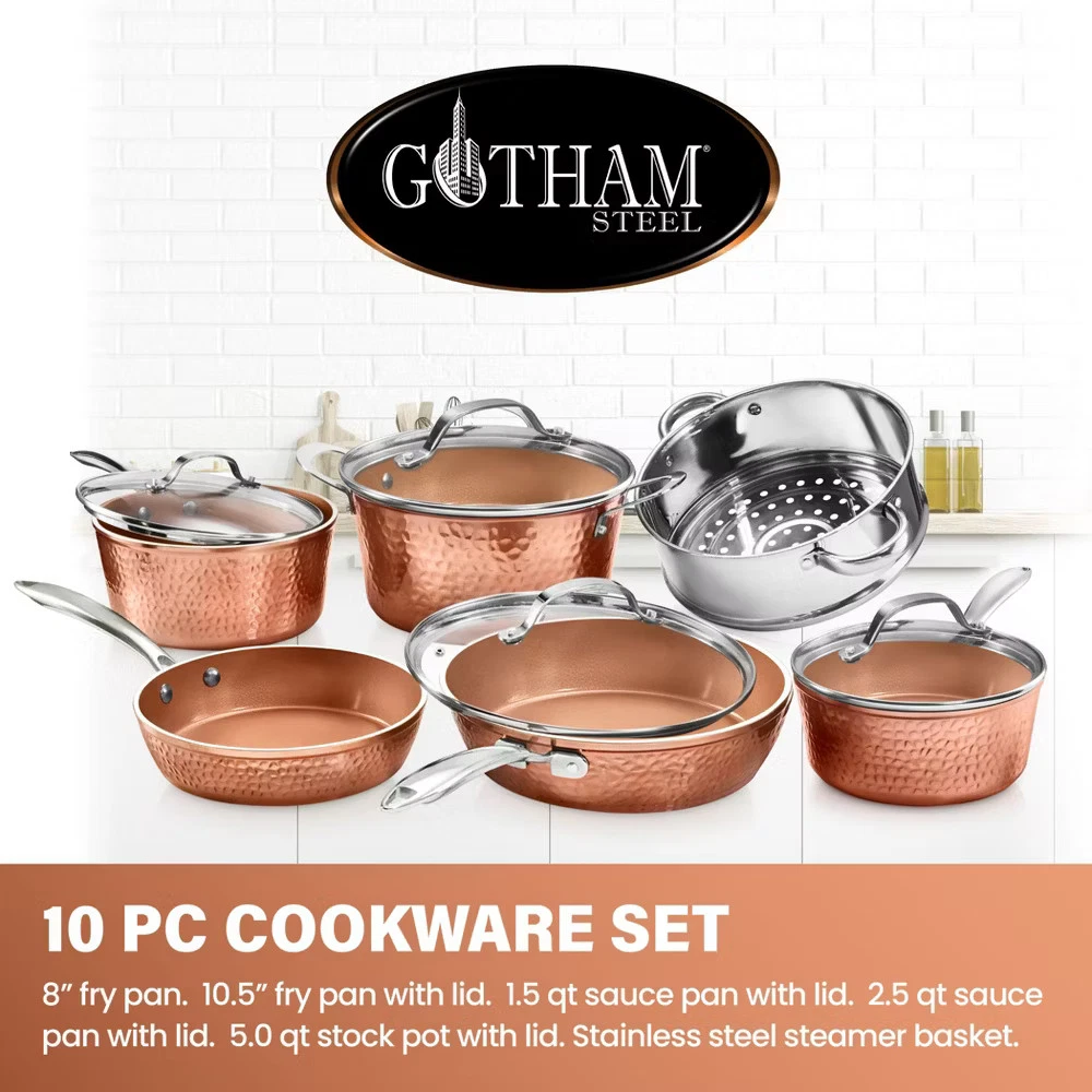 Gotham Steel Hammered 10 Pc Nonstick Cookware Set Pots and Pans Set
Opens in a new window or tab