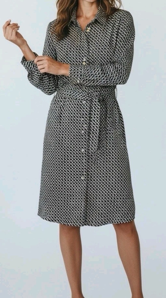 DIANE VON FURSTENBERG Laney Chain Link 100% Cotton Button Down Shirt Dress  Sz 8 | eBay