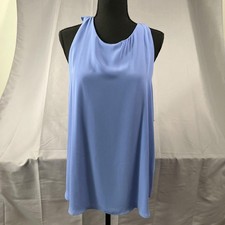 LOFT Tank Dress Womens Large Blue Ruffle Back Sleeveless Shift Mini Party Flowy