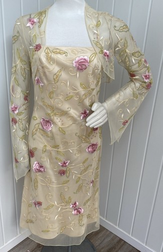 Libra Pale Gold Embellished Dress & Matching Bolero Mother Of The Bride Size 10 - Picture 2 of 24