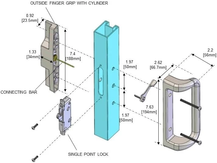 White Patio Sliding Door Handle w/ Lock Cylinder for 3 15/16" Hole Spacing - Image 2 of 4