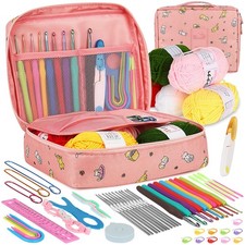 59-Piece Crochet Kit with Ergonomic Hooks, Yarn, Tools, Accessories Storage Bag
